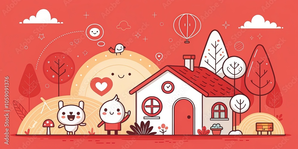 minimalist cute cartoon red background minimalist cute cartoon red background