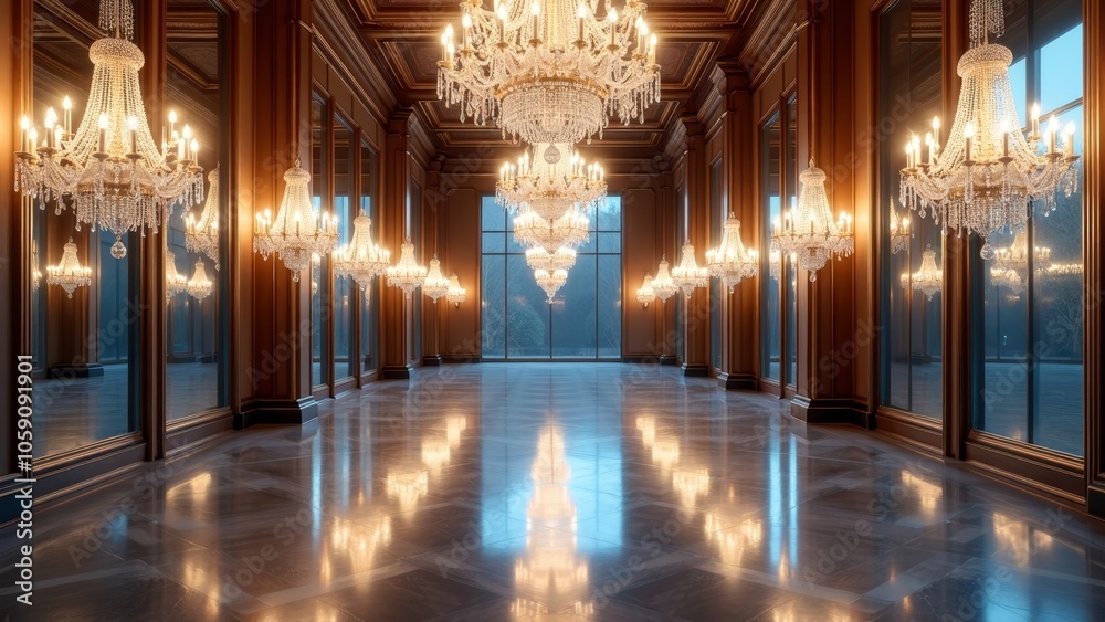 Obraz premium Elegant Crystal Chandeliers Creating a Dazzling Atmosphere