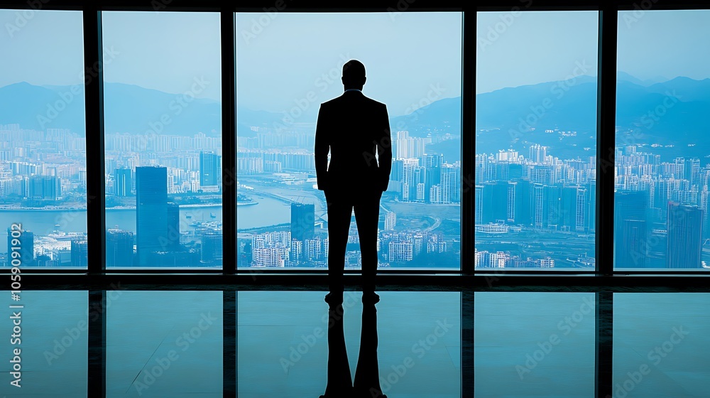 Businessman looking at city view Soft Pastel Background for Graphic Design Templates