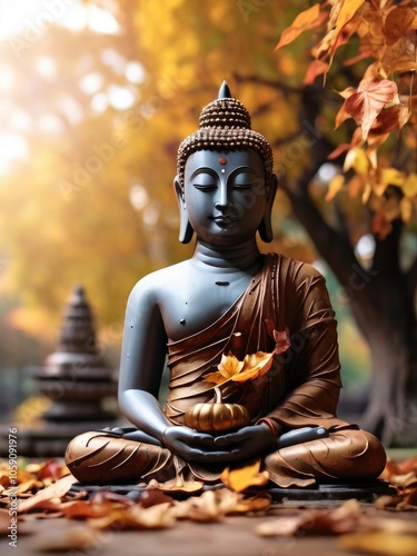 Budha golden you from nature stone ancient ancient times cliping part