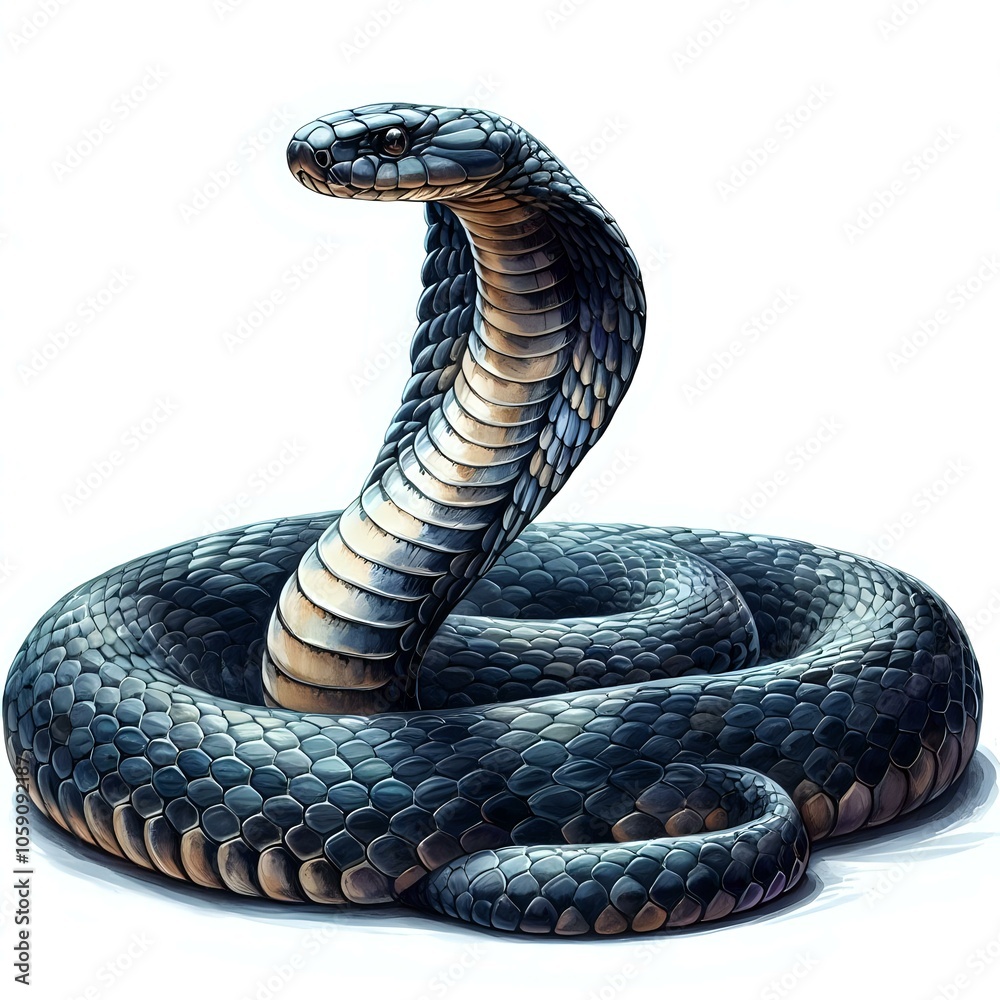 Fototapeta premium Cobra with Expanded Hood and Intricate Scale Pattern