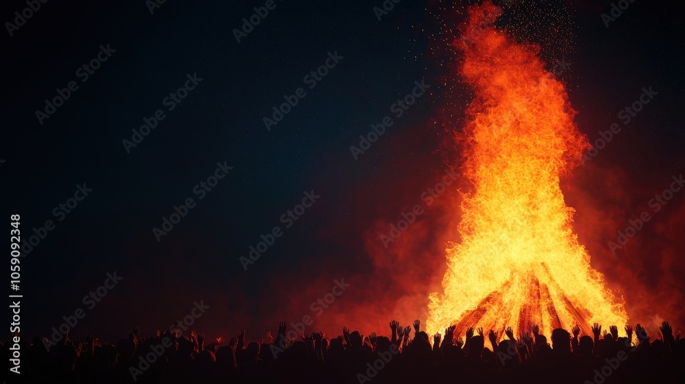 Celebrating togetherness a community gathering around a majestic bonfire under a starry night sky Celebrating togetherness a community gathering around a majestic bonfire under a starry night sky