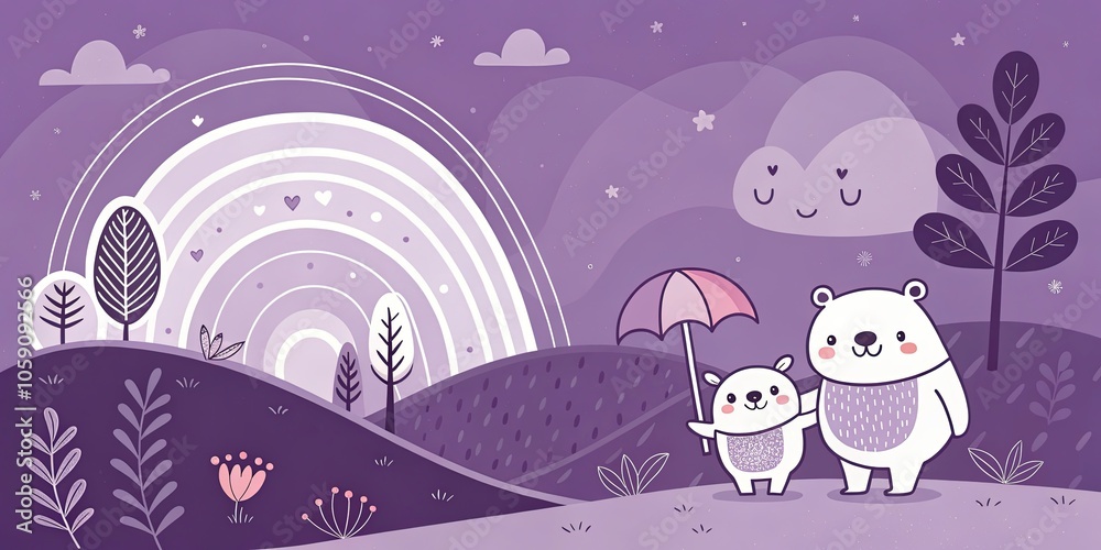 Naklejka premium minimalist cute cartoon purple background
