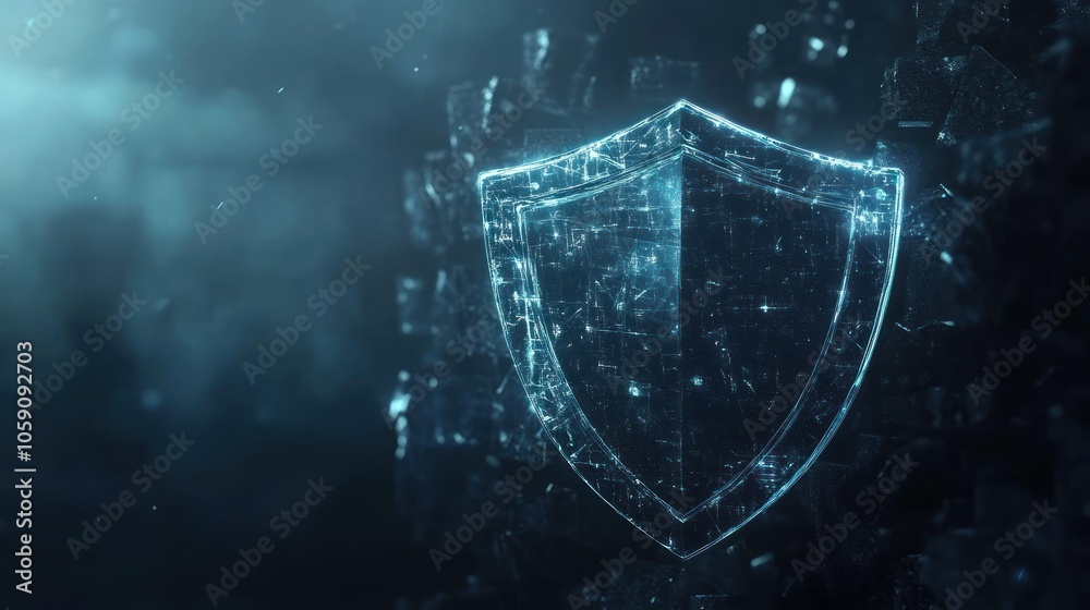 Fototapeta premium Translucent shield symbolizes digital defense mechanism