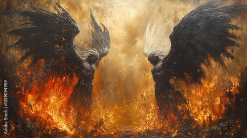 Angels and demons burning in the fire