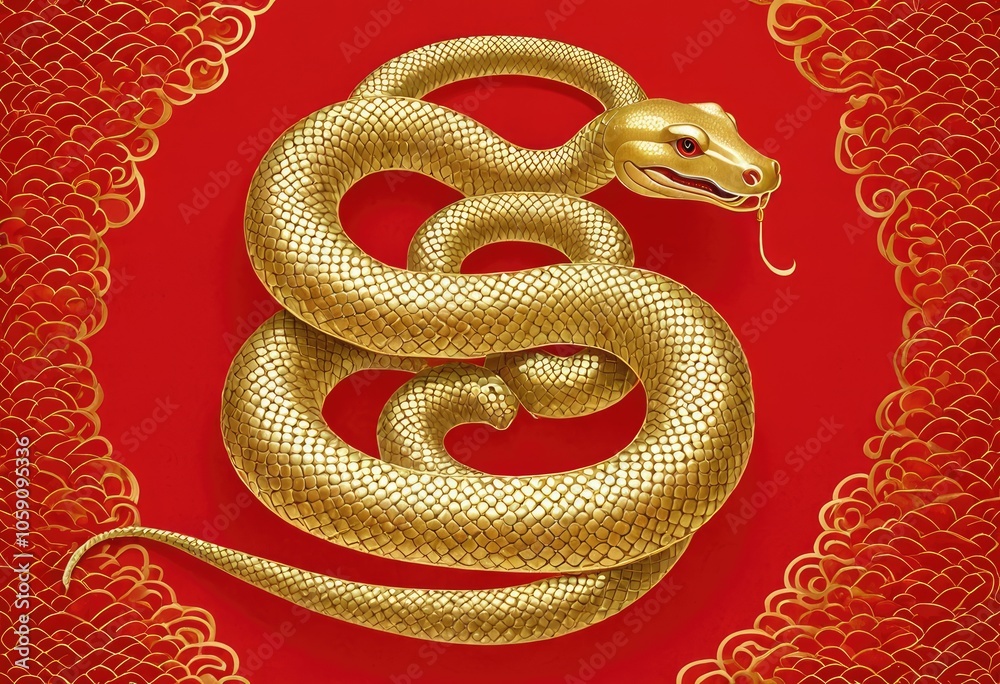 Golden snake on red background. Chinese New Year. Golden snake on red background. Chinese New Year.