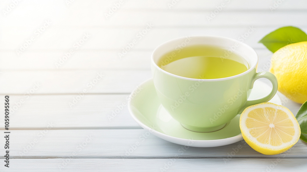 Cup of green tea with a lemon wedge on the side, rich in antioxidants, brain-stimulating beverage
Cup of green tea with a lemon wedge on the side, rich in antioxidants, brain-stimulating beverage