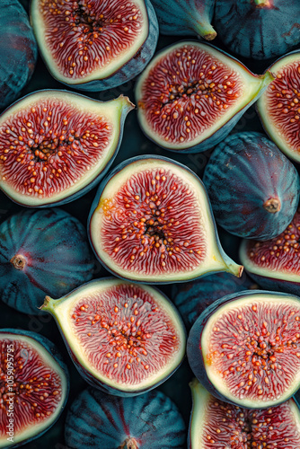 Vertical Lay flat sliced fresh figs.