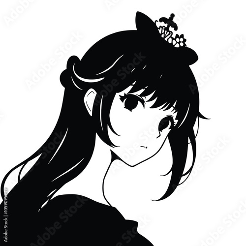 a black and white The Idolmaster Cinderella Girls silhouette Art, anastasia, face