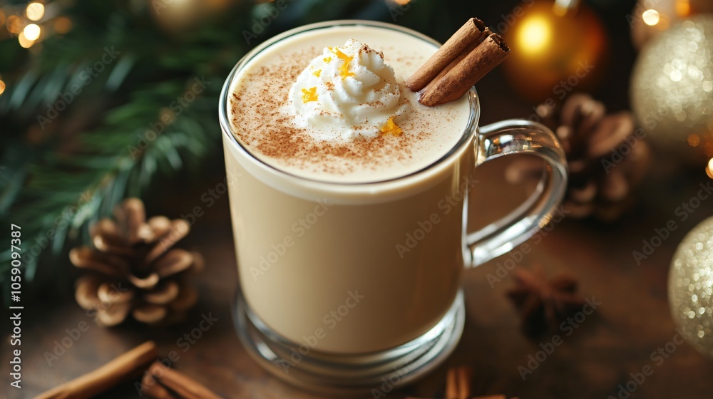 Warm Spiced Eggnog with Whipped Cream and Cinnamon Sticks Warm Spiced Eggnog with Whipped Cream and Cinnamon Sticks