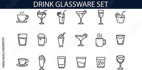 Drink Glassware Set Icons Line Art Design