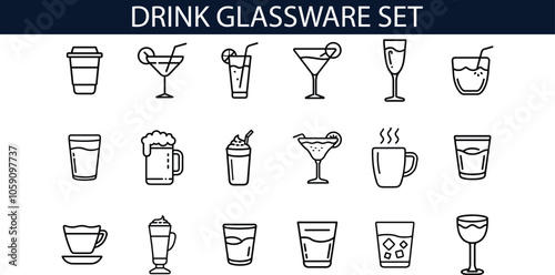 Drink Glassware Set Outline Icons Collection