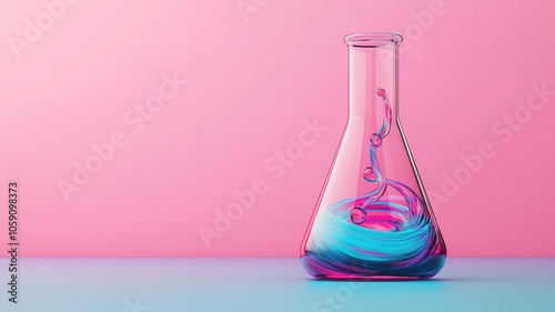 Beaker with swirling chemical reaction, vibrant colors, 3D illustration