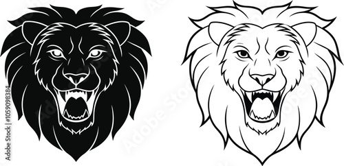 Roaring Lion Head Illustration Black and White photo