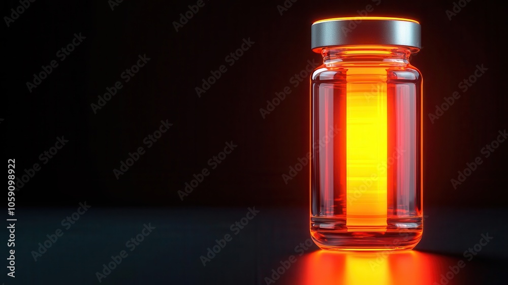 Chemical vial with radioactive glow, futuristic design, 3D illustration Chemical vial with radioactive glow, futuristic design, 3D illustration