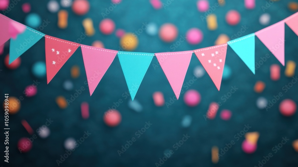 Obraz premium Colorful Bunting with Fireworks and Party Atmosphere