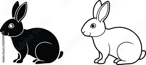 Black and White Rabbit Illustrations Sitting Side by Side