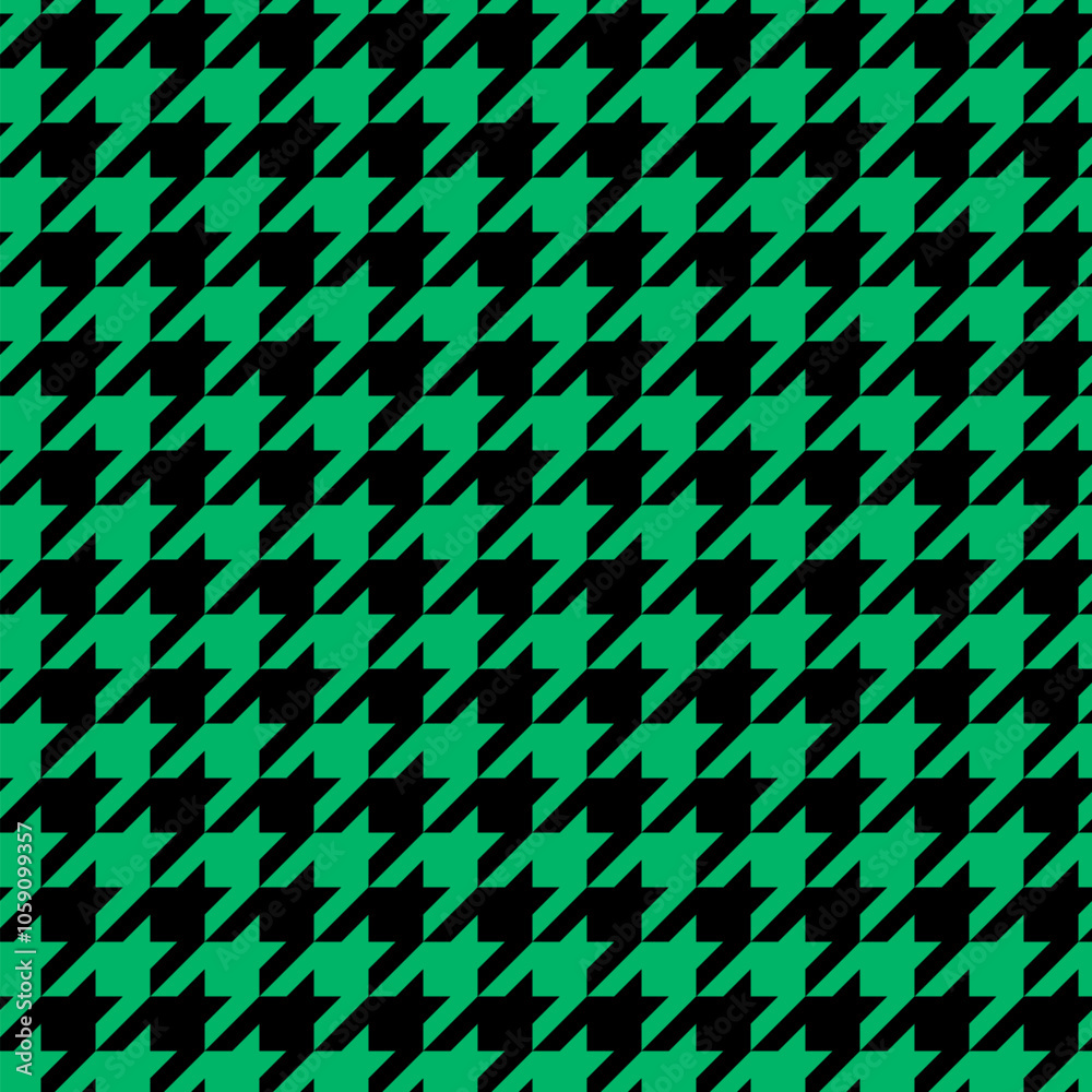 Houndstooth seamless pattern. Classical black and green fabric background. Tweed pepita plaid texture. Traditional winter fashion print design. Simple abstract Christmas background.