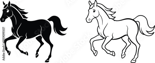 Black and White Horse Running Silhouette Illustration