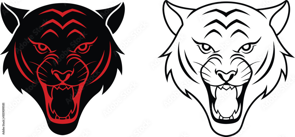 Fototapeta premium Black and White Tiger Head Roar Design
