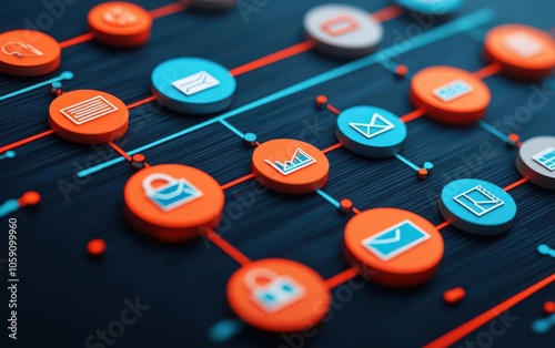 High-contrast timeline with icons representing key deliverables and deadlines, milestone management, visual timeline for business photo