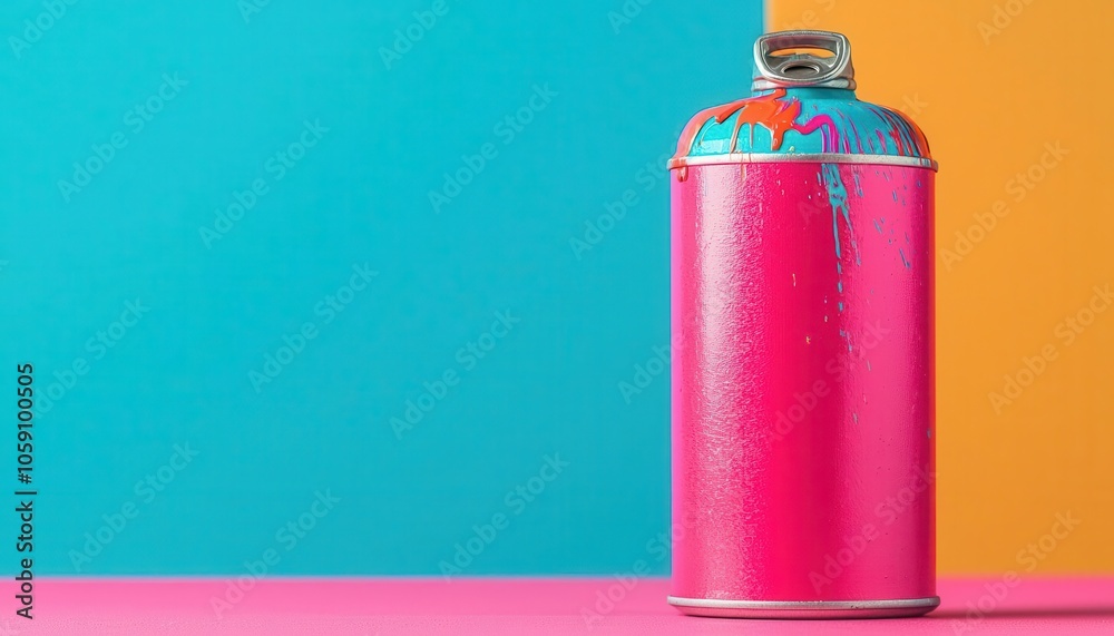 Spray paint can close-up, splashing colors, 3D illustration Spray paint can close-up, splashing colors, 3D illustration