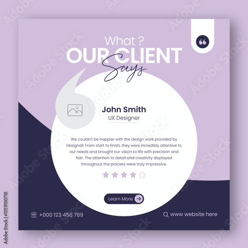 Customer feedback testimonial social media post web banner template	
