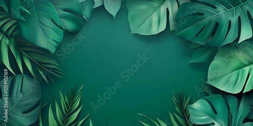 Green leaves frame for text or logo Plain Textured Background for Web Design and Copy