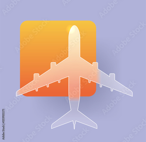 Simple glass morphism commercial plane icon. Aviation vector symbol