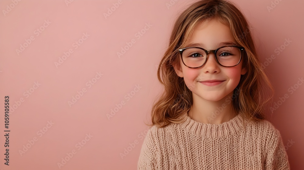 Warm and cheerful portrait of a red haired woman wearing a cozy cable knit sweater and glasses with a bright friendly smile against a plain dusty rose studio background Warm and cheerful portrait of a red haired woman wearing a cozy cable knit sweater and glasses with a bright friendly smile against a plain dusty rose studio background