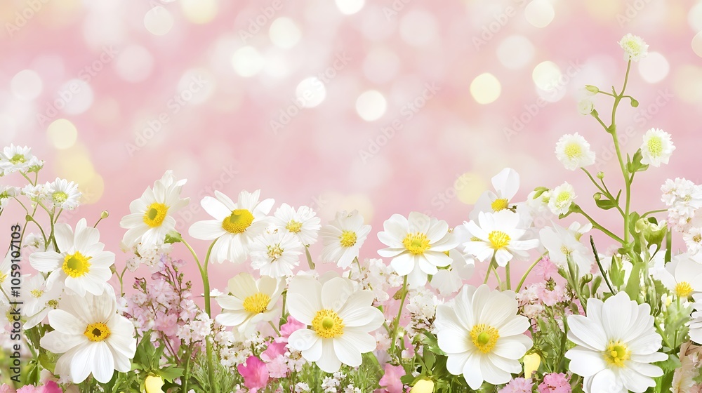 White Flowers on Pink Background Simple Neutral Background with Free Space for Design White Flowers on Pink Background Simple Neutral Background with Free Space for Design