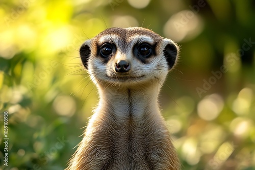 Curious Meerkat with Black Nose and Blurred Background photo