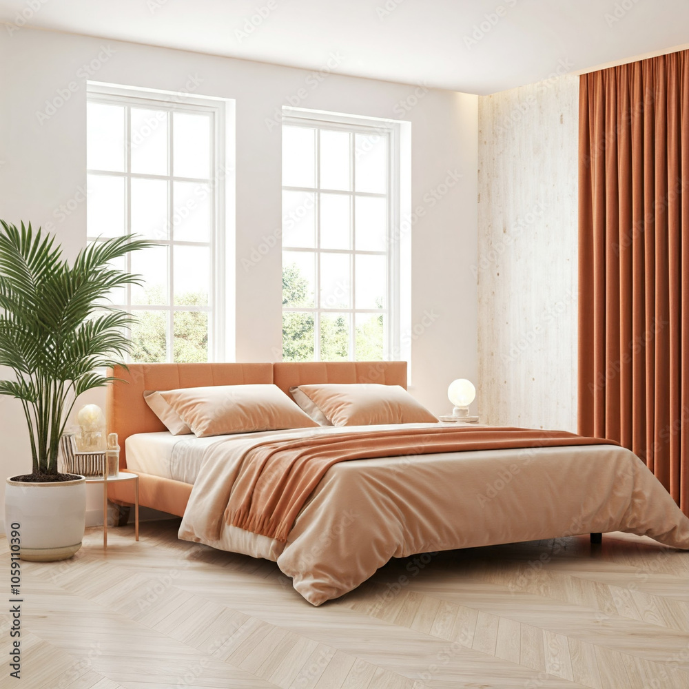 A cozy and inviting bedroom with a focus on natural light and calming colors. A cozy and inviting bedroom with a focus on natural light and calming colors.