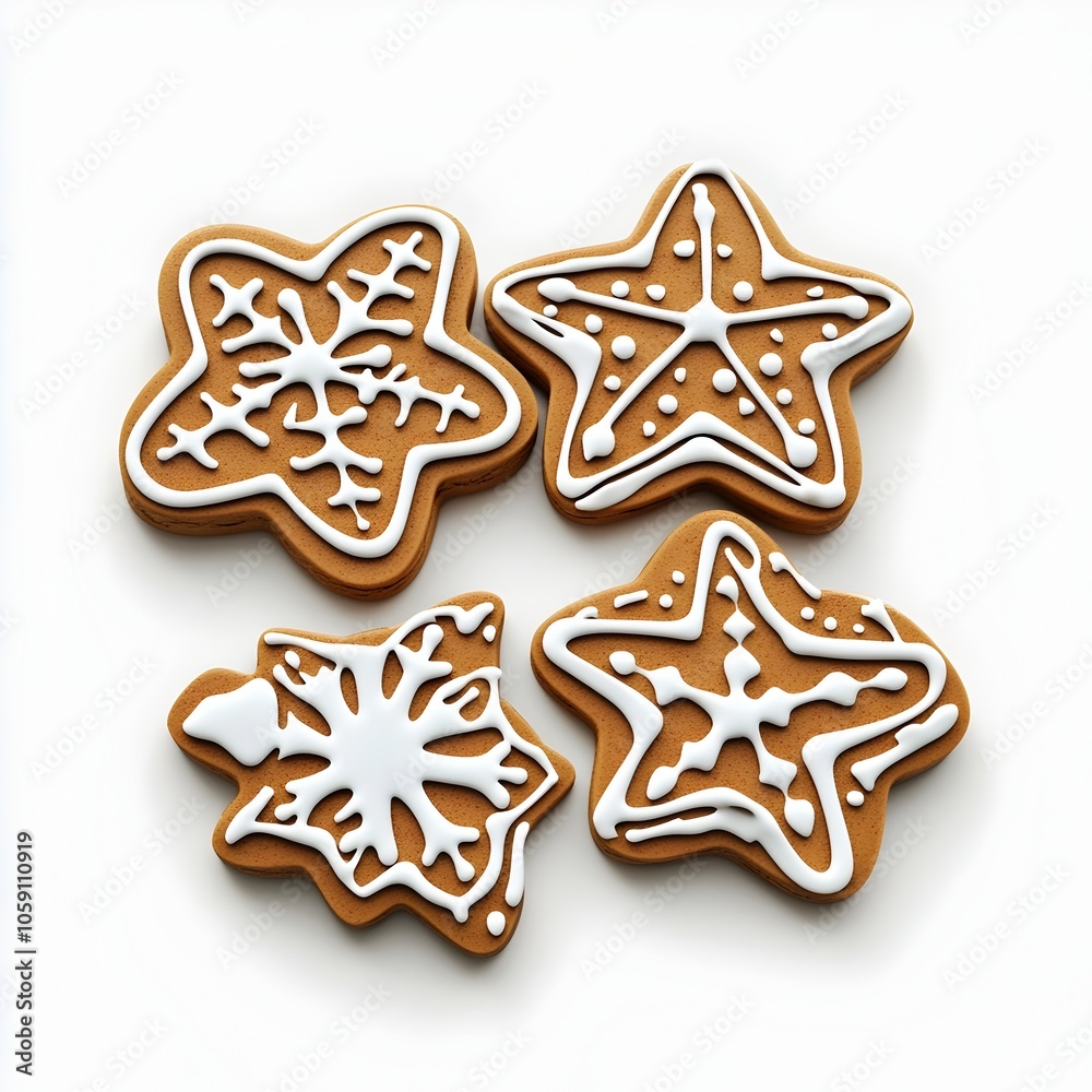 Gingerbread Cookie Cut Outs with Intricate Patterns Against a White Background Gingerbread Cookie Cut Outs with Intricate Patterns Against a White Background