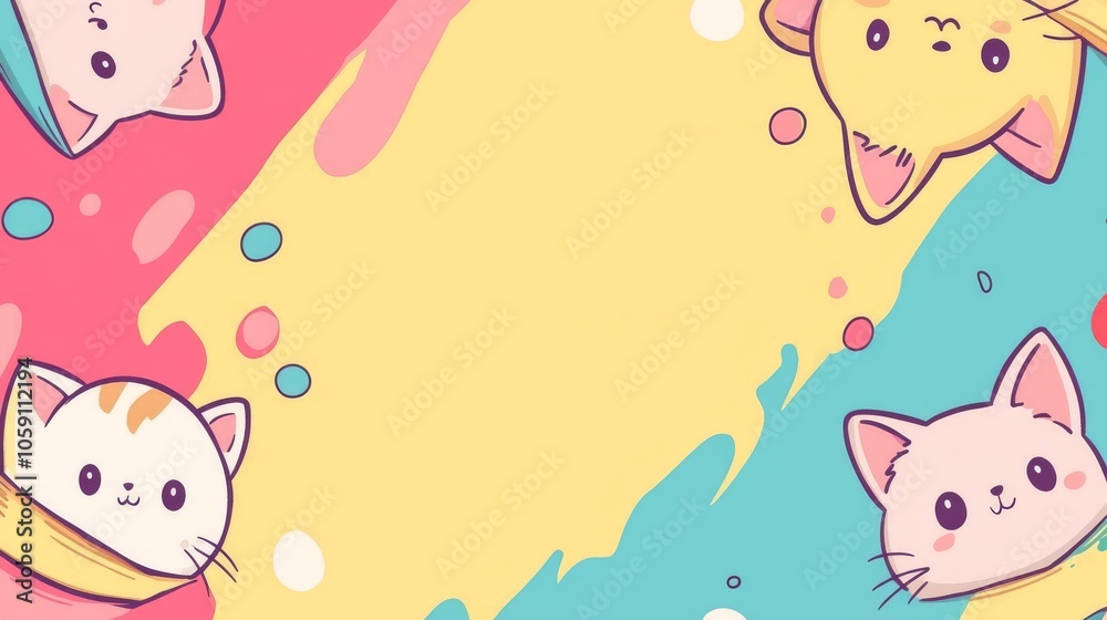 Cute Colorful Cartoons with Cats and Stationery Theme Cute Colorful Cartoons with Cats and Stationery Theme