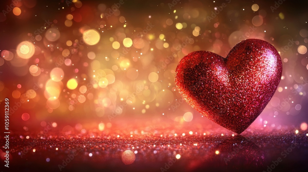 Sparkling Red Heart on Colorful Bokeh Background Sparkling Red Heart on Colorful Bokeh Background