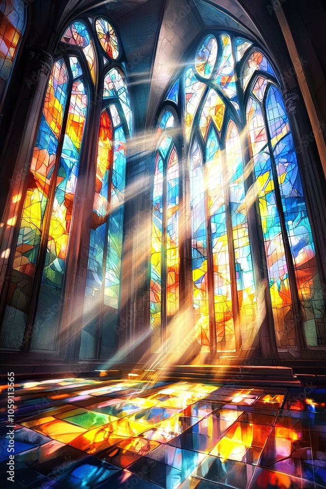 Naklejka premium Stained Glass Window with Sunlight.