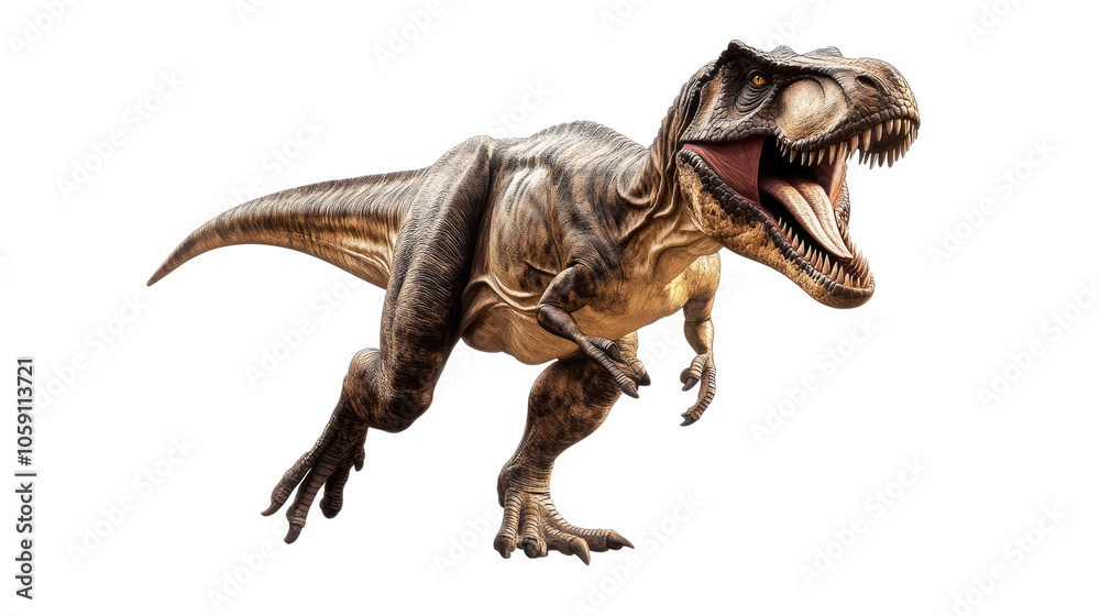 A toy Tyrannosaurus rex dinosaur isolated on a white background A toy Tyrannosaurus rex dinosaur isolated on a white background
