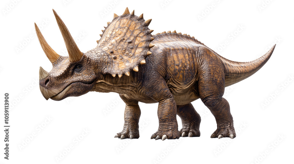 Obraz premium 3D render of an isolated Tyrannosaurus rex on a white background, showcasing this gigantic prehistoric reptile as a toy-like creature