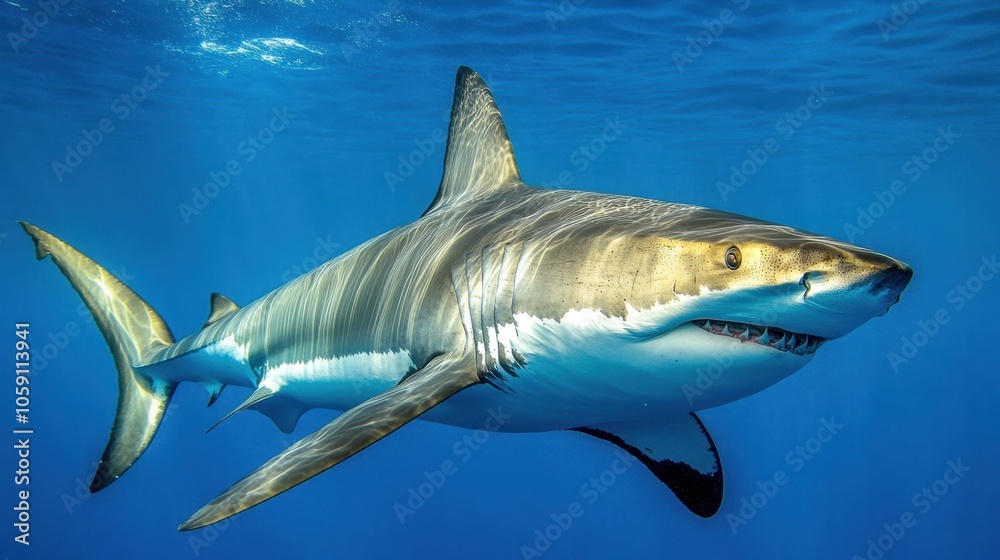 Fototapeta premium Majestic Shark Swimming in Clear Blue Water