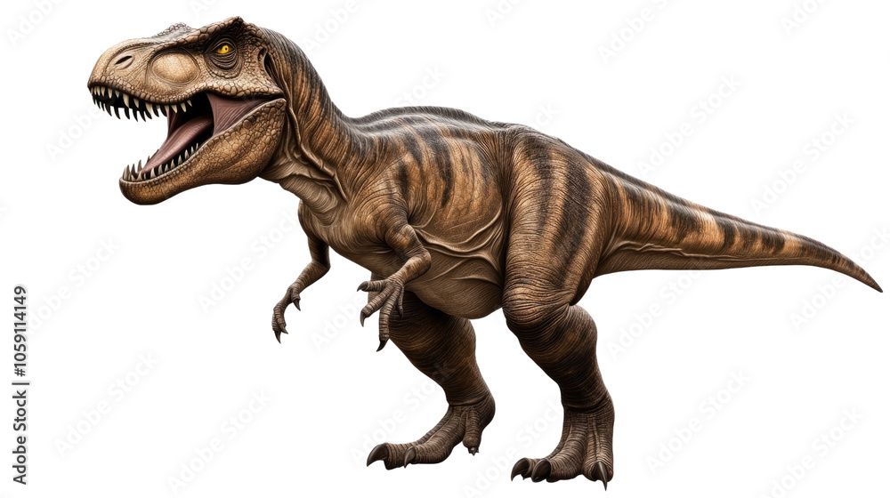 Tyrannosaurus rex isolated on a white background in a 3D illustration, showcasing this gigantic carnivorous dinosaur from the prehistoric era Tyrannosaurus rex isolated on a white background in a 3D illustration, showcasing this gigantic carnivorous dinosaur from the prehistoric era