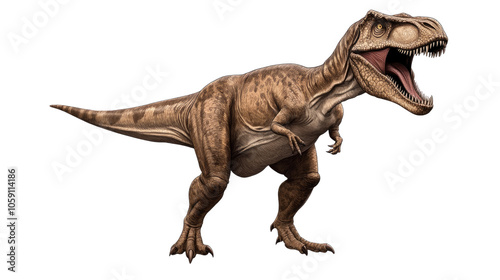 Tyrannosaurus rex isolated on a white background in a 3D illustration, showcasing this gigantic carnivorous dinosaur from the prehistoric era