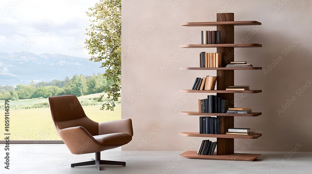 Minimalist Bookshelf Design with Bold Art and Natural Textures - Striking Contrast and Smooth Surfaces for Modern Interior Decor Minimalist Bookshelf Design with Bold Art and Natural Textures - Striking Contrast and Smooth Surfaces for Modern Interior Decor