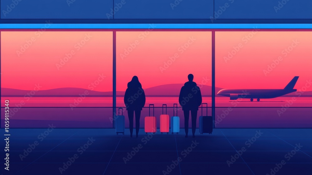 Fototapeta premium Passengers Waiting with Suitcases at Airport Terminal