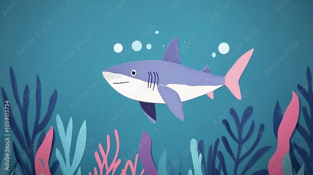 Obraz premium Colorful Shark Swimming in Underwater Scene