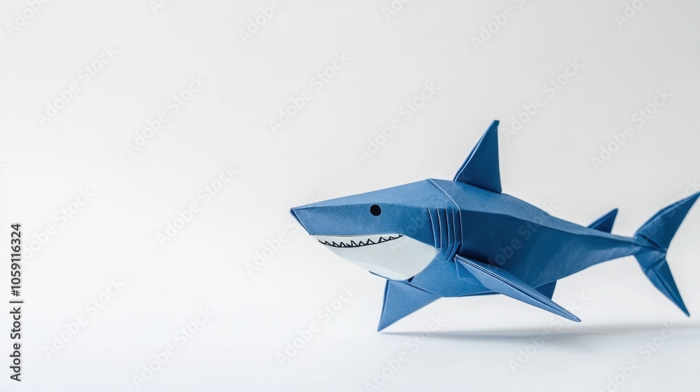 Fototapeta premium Blue Origami Shark on White Background