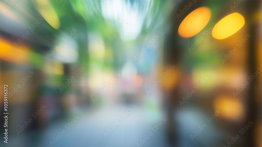 Abstract blurred background of a city street with bokeh lights and green foliage. Abstract blurred background of a city street with bokeh lights and green foliage.