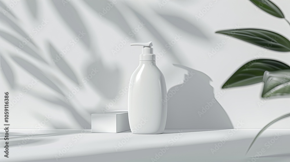 White pump bottle with a simple, minimalist design. White pump bottle with a simple, minimalist design.