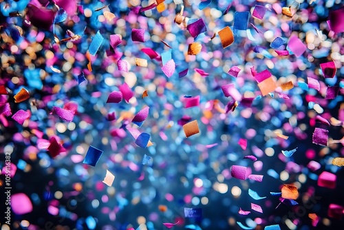 Colorful Confetti Falling on a Blue Background - Abstract Background Illustration