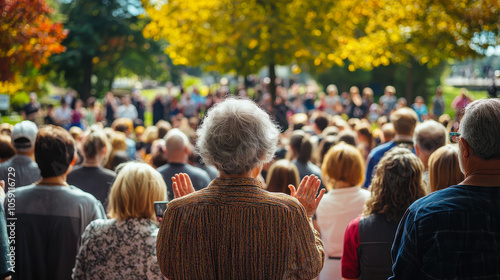 Crowd Applauding Outdoor Village Political Speech during Alternative Gathering